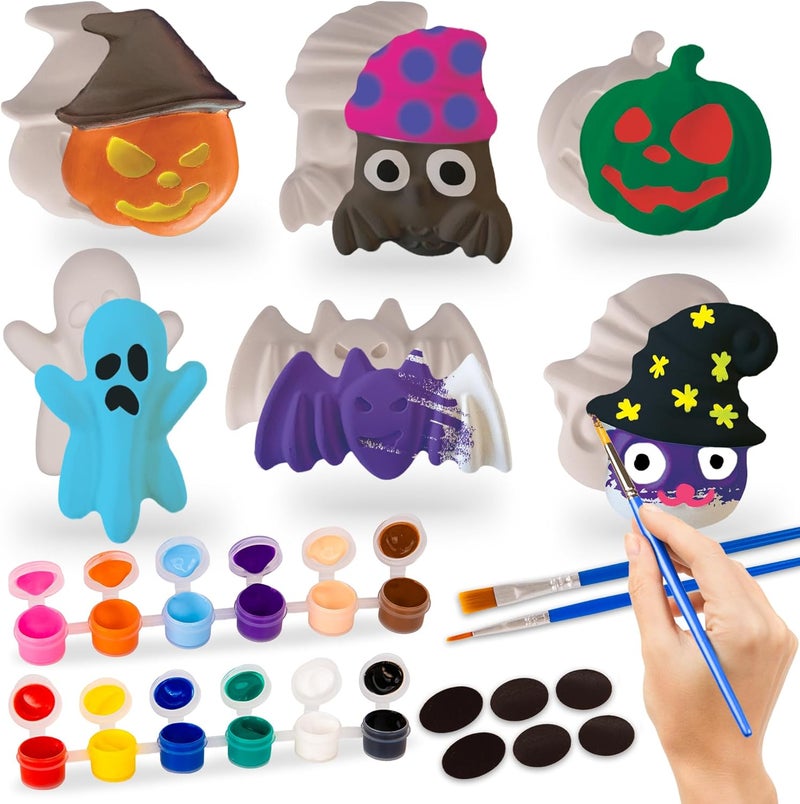 Art Creativity Halloween Ceramic Fridge Magnet Painting Kit - 6 Pack - Halloween Fall Craft Set Includes Paint, Brushes, Magnets - DIY Home Decor Art & Craft for Beginners - Classroom Gifts Supplies - Image 1